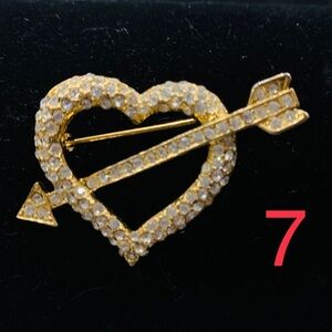 Vintage Gold Plated Brooch Heart With Rhinestone